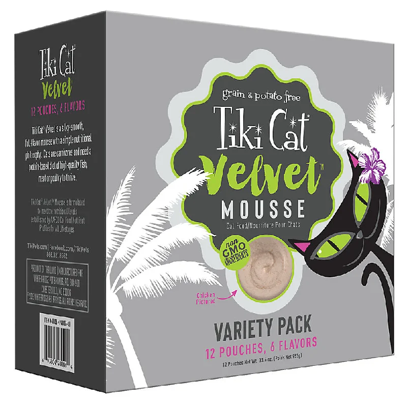    - Hairball control cat food  Tiki Cat® Velvet Mousse™ Veriety Pack Wet Cat Food（12ct）