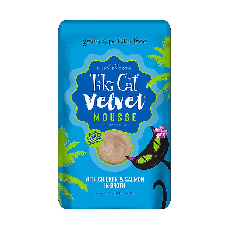    - High-protein cat food  Tiki Cat® Velvet Mousse™ Chicken & Salmon Wet Cat Food