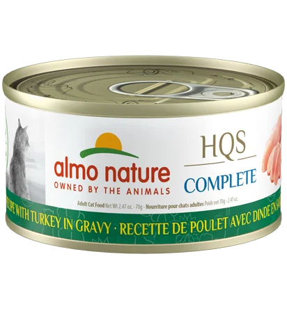    - Outdoor cat food  Almo Nature HQS Complete Chicken Recipe with Turkey in gravy Wet Cat Food (2.47 oz)