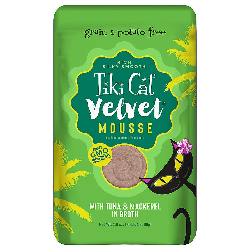    - Digestive care cat food  Tiki Cat® Velvet Mousse™ Tuna & Mackerel Wet Cat Food