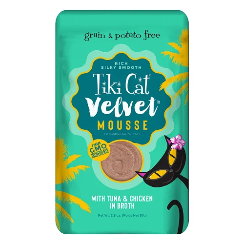    - Hypoallergenic cat food  Tiki Cat® Velvet Mousse™ Tuna & Chicken Wet Cat Food